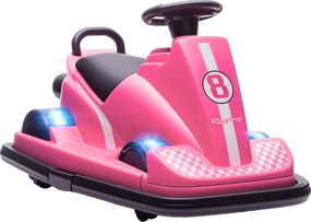 AIYAPLAY Autoscooter dla dzieci, obracany o 360 stopni, kierownica, światła LED, funkcja muzyczna, 3–8 lat, różowy