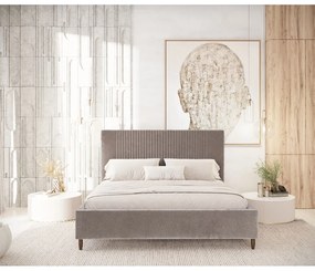 Beżowe tapicerowane łóżko dwuosobowe ze schowkiem ze stelażem 140x200 cm Etero – Maison de Rêve