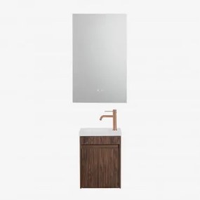 Zestaw Wiszących Mebli Łazienkowych Zintegrowany Z Umywalką Narek Ciemna Czerń & Prostokątny Led - Sklum