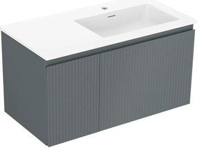 Mexen Rivel szafka łazienkowa 90 cm z umywalką Otis prawą, 1S, 1D, ryflowana, grafit mat/biała mat - 91A23-09047-3-BBFF66-W18P01