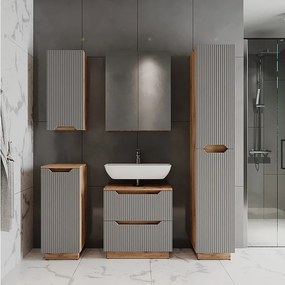 Zestaw mebli łazienkowych dąb/szary w paski 59.8x32x62.5 lotta