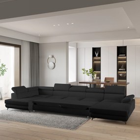 Masseno Narożnik MONTIVA z funkcją spania i pojemnikiem na pościel Narozniki U, Rozkładana sofa - Czarny, QUELLE 100