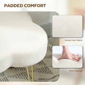 HOMCOM Hoker, Aksamitny hoker w kształcie koniczyny, Stalowe nogi, Kremowy