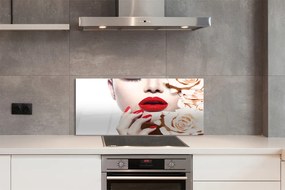 Szklany Panel Róże i Czerwone Usta Kobiety