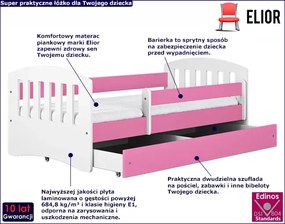 Łóżko dziewczęce z szufladą i materacem Pinokio 2X 80x160 Azalia 2X