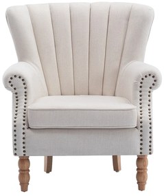 Fotel z tkaniny w kolorze kremowym wykończony ćwiekami BATOUMI