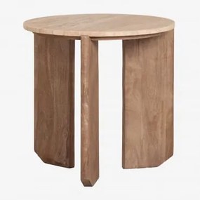 Okrągły Stolik Nocny Lavinia, Ø50 Cm, Wykonany Z Kamienia Naturalnego I Drewna Mango Travertine & Naturalna - Sklum