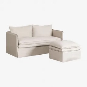 Zestaw Do Salonu Z Dwuosobową Sofą I Pufą Z Lnu I Bawełny Grace Tkaniny Beige - Sklum
