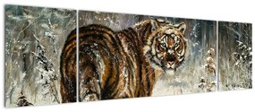 Obraz - Tygrys w zaśnieżonym lesie, obraz olejny (170x50 cm)