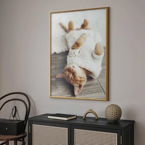 Plakat Leniwy kot 40x60 cm z ramą złotą bez marginesu ARTGEIST B