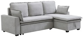 Kanapa narożna rozkładana i dwustronna  z jasno szarej tkaniny ZAKILA