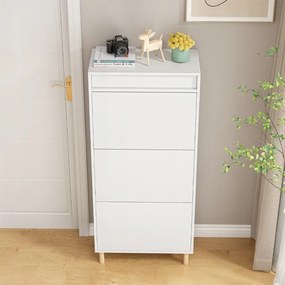 Biała szafka na buty z lustrem i miejscem do przechowywania w stylu loftowym, pionowa półka do przedpokoju 55 cm