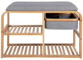 Bambusowy regał na buty z szarym siedziskiem Leitmotiv Bench, szer. 70 cm