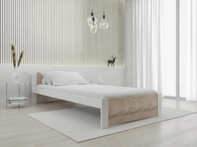 Łóżko IKAROS 90 x 200 cm, białe/dąb sonoma Stelaż: Ze stelażem listwowym rolowanym, Materac: Bez materaca