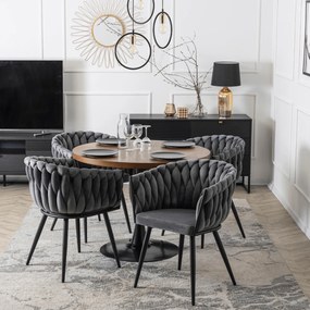 Krzesło Tapicerowane Plecione do Salonu ELENA Szare Welurowe Nowoczesne Loft