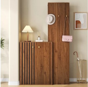 Nowoczesny zestaw garderoby/garderoby - 115 x 38,5 x 191,5 cm - z szafką na buty + haczyki i drążkiem na ubrania - MDF - brązowy