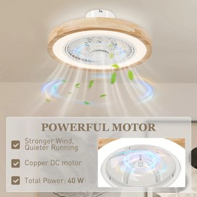 HOMCOM Wentylator sufitowy z lampą i pilotem, 6 prędkości, regulowana jasność, cichy motor, Jasnobrązowy