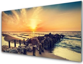 Panel Szklany Zachód Słońca przy Falochronie