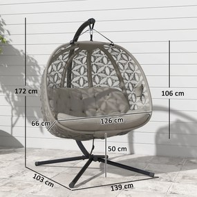 Outsunny Wiszący Fotel z Koszem dla 2 Osób, Składany z Grubą Poduszką, Uchwytami na Napoje i Pasem Bezpieczeństwa | Aosom PL