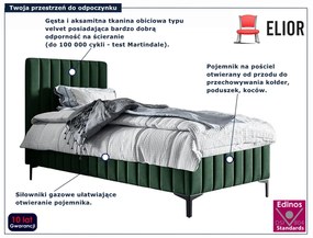 Zielone łóżko pojedyncze z pojemnikiem na pośiel R8-M78