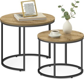 Zestaw 2 stolików kawowych okrągłych wsuwanych Faro 08, dąb artisan