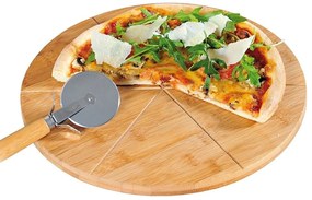 Talerz na pizze z nożykiem, bambusowa tacka na żywność
