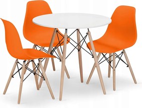Zestaw białych okrągłych stołów Valora KOVA TODI 80 + 3 pomarańczowe krzesła OSAKA