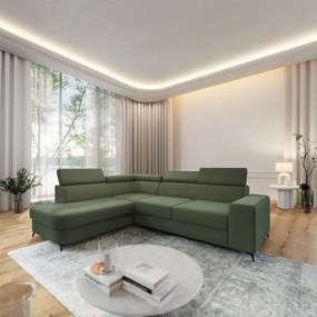 Masseno Narożnik ALVORO z funkcją spania i pojemnikiem na pościel Narozniki L, Rozkładana sofa - Zielony, MATT VELVET 38