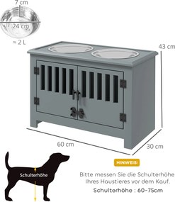 PawHut Podwyższona Stacja Karmienia dla dużych psów, 2 miski ze stali nierdzewnej, pojemnik, 35,5x60x30 cm, Szary