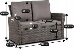 Zestaw mebli ogrodowych Arachi 2 fotele + sofa + stolik + 2 pufy szary taras balkon ogród