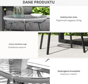 Outsunny Stolik Boczny Rattanowy Bistro Kawowy Blat ze Szkła Okrągły Czarno-Szary Taras Balkon | Aosom PL