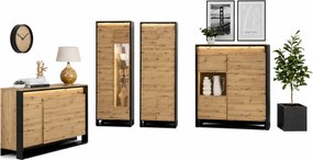 Zestaw mebli do salonu z szafą dąb artisan + czarny - qa H2-K46