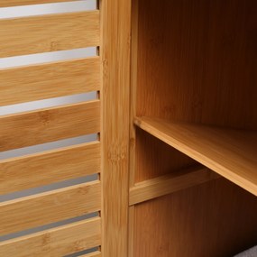 kleankin Szafka łazienkowa, komoda z lamelowymi drzwiami, regał łazienkowy, bambusowy, naturalne drewno