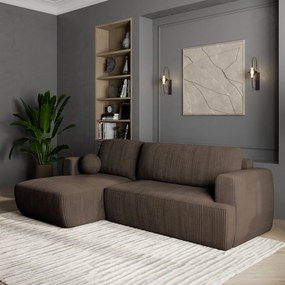 Masseno Narożnik SENTI z funkcją spania i pojemnikiem na pościel Narozniki L, Rozkładana sofa - Brązowy, POSO 06