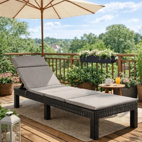 Fotel Ogrodowy Leżak LUIZJANA Technorattan Czarny/Szary