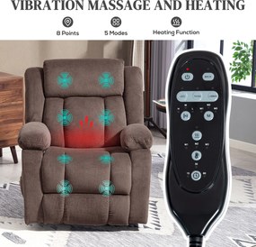 HOMCOM Fotel masujący, 8 punktów wibracyjnych, 5 trybów, ogrzewanie lędźwiowe, regulowany, obrotowy, tapicerowany fotel, brązowy