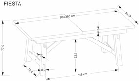 FIESTA stół rozkładany 200-280x100x77 cm dąb naturalny/czarny mieści 8-12 osób