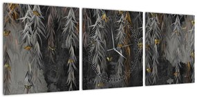 Obraz - Gałązki wierzby na czarnym tle (z zegarem) (90x30 cm)