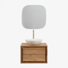 Zestaw Wiszących Mebli Łazienkowych Z Drewna Tekowego Jabari Drewno Tekowe & Cement Okrągły Biały Ø40 Cm - Sklum