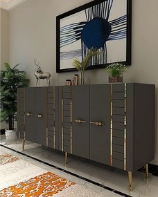 Komoda z płyty wiórowej pokrytej melaminą – 150 cm x 75 cm x 35 cm – antracyt i złoto