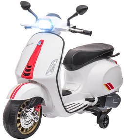 AIYAPLAY Elektryczny Motocykl Dla Dzieci Vespa, 3 km/h, 3-6 Lat, Muzyka, Światło & Radio, Biały