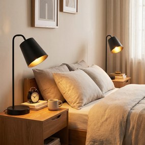 HOMCOM Zestaw lamp stołowych, 2 szt., Nowoczesne lampy z USB-A i USB-C do sypialni, salonu i biura, Czarny | Aosom PL