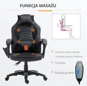 HOMCOM Fotel biurowy ergonomiczny obrotowy z masażem i ogrzewaniem czarny elegancki design | Aosom PL