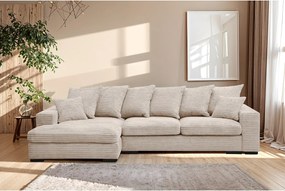 Narożnik z funkcją spania i pojemnikiem, Sofa w kształcie L Gabon L, tkanina Zoom, Kremowy, Lewy