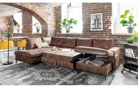 Brązowa rozkładana sofa w kształcie litery "U" z imitacji skóry Miuform Lofty Lilly Vintage, lewostronna