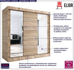 Szafa z lustrem i drzwiami przesuwnymi 200 cm dąb sonoma - Ebia 6X