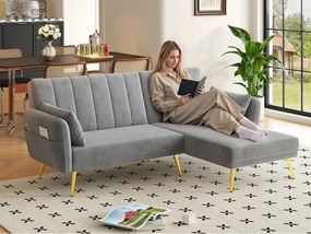 Nowoczesna narożna kanapa w kształcie litery L - 3-osobowa - składane oparcie - Welur - Szary