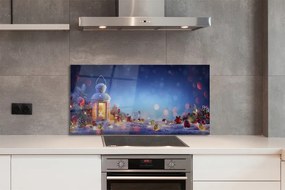 Panel szklany do Kuchni Zimowy Lampion w Śniegu