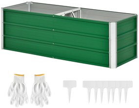 Outsunny Metalowe Łóżko Ogrodowe z 2 Obszarami Upraw Zielone 125x47x40cm Łatwy Montaż z Otwartym Dołem | Aosom PL