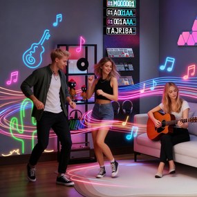 HOMCOM RGB lampa stojąca z szklanymi półkami, 4-poziomowa lampa LED z pilotem, synchronizacja muzyki, czarna